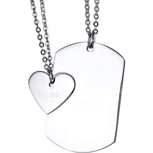 Modyle Name Couple Necklace ID Tag Heart Pendant High Polished Stainless Steel Trendy Women Men Jewelry