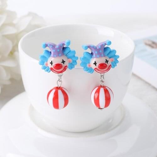 1Pair Stud Earring Multicolours Resin Clown With beads Dangle Jewelry For Children And Woman Birthday Gift