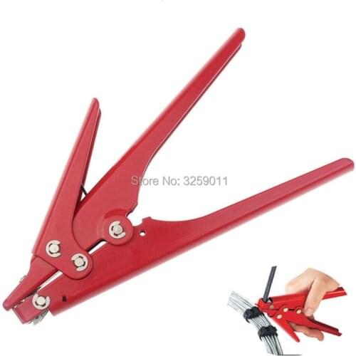 1PCS HS-519 Cable Tie Gun Tensioning and Cutting Tool for Plastic Nylon Cable Tie or Fasteners, All Metal Casing RED
