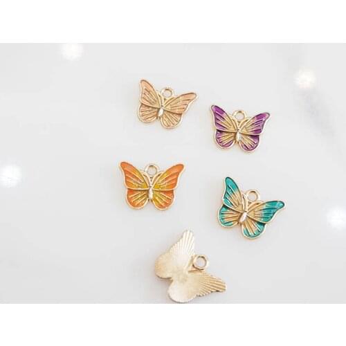 10PCS/Lot New Cute Butterfly Shape Charm DIY Jewelry Bracelet Necklace Pendant Enamel Charms Gold Tone Enamel Floating Charm