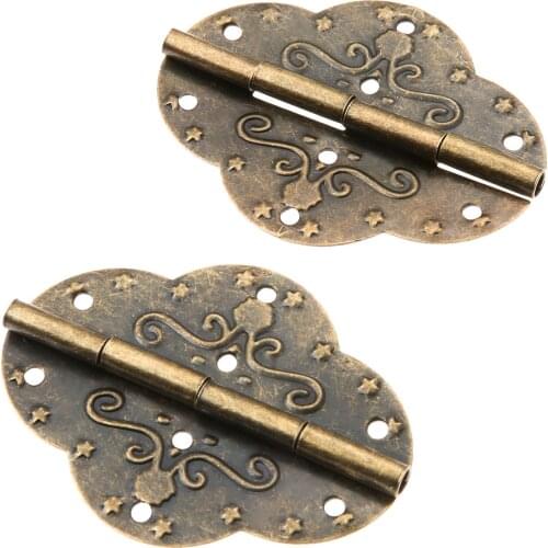 2sets Antique Bronze 69*53mm Hinges+12 screws Oval 6 Holes Iron Hardware Old Chinese Floral Jewelry Wood Box Door Drawer Decor