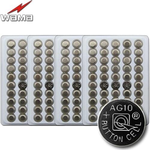 200pcs/4pack of Wama New AG10 1.55V 70mAh Button Cell Coin Batteries LR1130 LR54 389 SR113 189 Lithium Lamps Electronic Battery