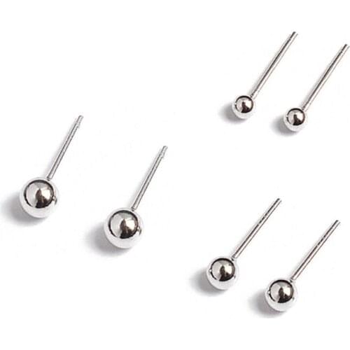 ANGELADY 3 Pairs Sterling Stud Earrings Kit Ball Studs 2mm 3mm 4mm Fashion Jewelry For Women