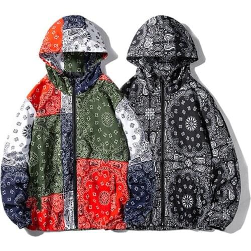 Hip Hop Bandana Patchwork Autumn Jacket Men Hood Windbreak Cardigan Japanese Outerwear Harajuku Coat Branded Mens Clothing 2021