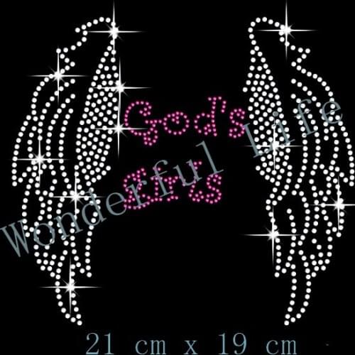 Gods Girls Wings Iron On Rhinestone Transfer free shipping in high grade