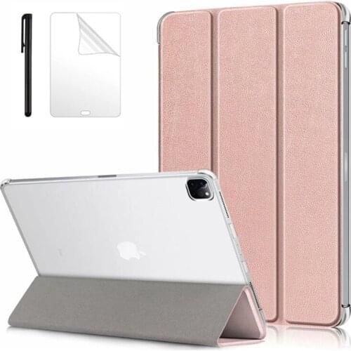 For iPad Pro 12.9 2020 Magent Flip Leather Stand Clear Back Cover Coque For ipad Pro 12.9 2020 2018 Cover + Film