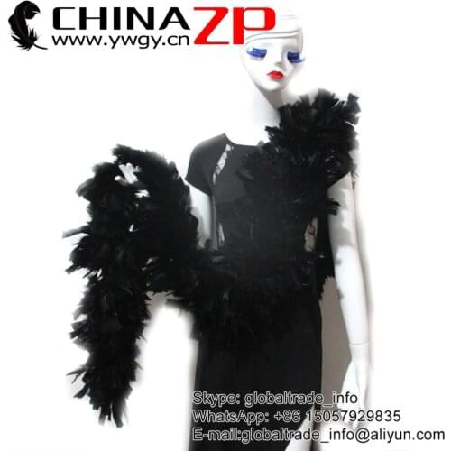 CHINAZP Feathers Retail Packaging Hot Sale 2 Yards 150 Gram Black Dyeing Turkey Flat Boa Russian Dance Costumes