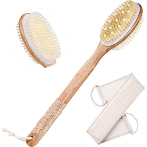 CLPAIZI Exfoliating Skin Dry Brush Double-sided with Soft and Stiff Bristles Back Scrubber Body Brush Shower Brush