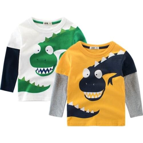 Autumn Spring Kids Long Sleeve T-shirts Solid Cotton Tops Boys Girls Print Tees Tops Children Sweatshirts 2-9Years