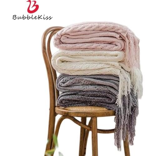Bubble Kiss 2020 New Nordic Chenille Blanket Knitted Tassel Thread Blanket For Beds Solid Color Napping Air Conditioning Blanket