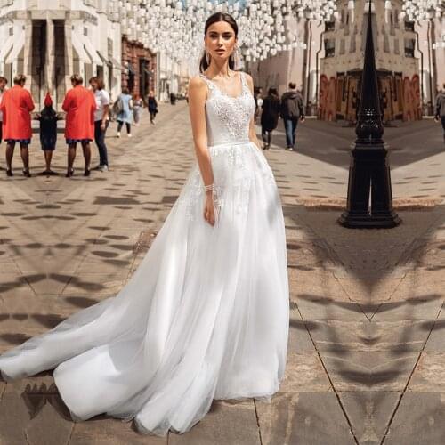 Eightale Princess Wedding Dresses Boho V-Neck Appliques A-Line Backless Beach Simple Bridal Gown vestido de novia de encaje