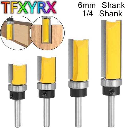 1pc/4pcs 6mm 1/4inch Shank Flush Trim Router Bit Top Bottom Bearing Pattern Bit Template Milling Cutter for Wood Carpenter