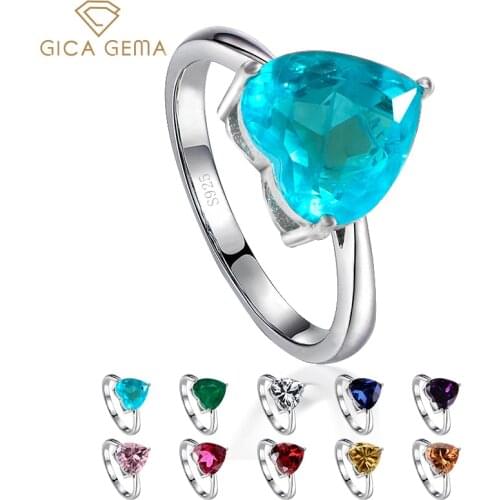 GICA GEMA classic 925 Sterling Silver heart shape Finger Rings Elegant Paraiba Tourmaline Engagement Wedding Statement gift