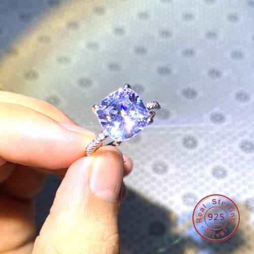 Classic Real 925 Sterling Silver 2.0ct Diamond Wedding Rings for Women White Square Hearts Arrows Female Jewelry Gift Anillos