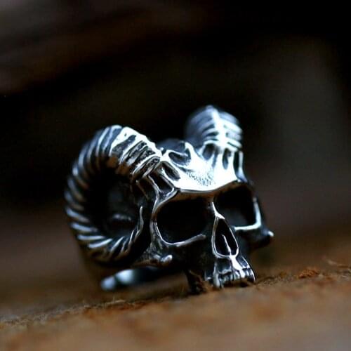 Goth Goat Horned Devil Skull Finger Rings for Men Women Retro Stainless Steel Demon Punk Biker Ring Nordic Amulet Viking Jewelry
