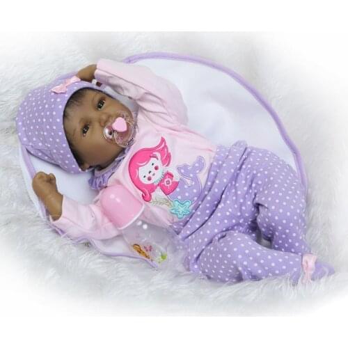 Girl Baby African Black Doll Lifelike 55cm Dolls bebe rebornToys For Kids cotton Body silicone Vinyl Dolls newborn doll