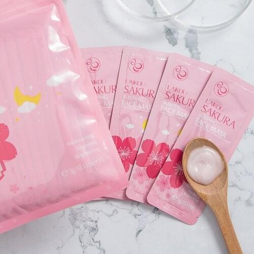 15pcs Matcha Sleeping Facial Mask Moisturizing Oil Sakura Control Brightening Wash-off Face Mask Smoothing Repairing Skin Cream