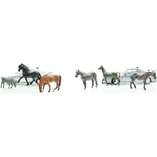 1:64 Handmade Car model simulation Horse models Scene decoration 6pcs