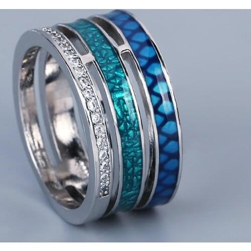 Fashion Creative Three-layer Blue Zircon Geometric Ring 925 Silver Handmade Enamel Jewelry Engagement for Women
