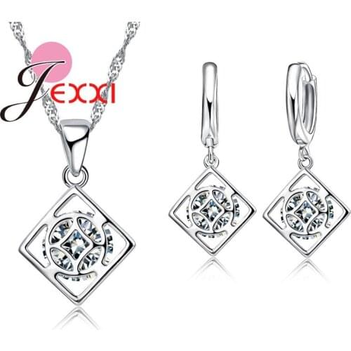 Fashion Cubic Zircon Jewelry Set For Women 925 Sterling Silver Fashion Pendant Necklaces Earrings Wedding Jewellery Set