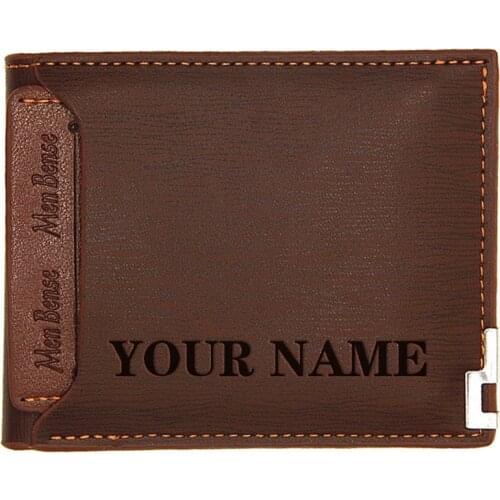 Engraving Name MenS Short Wallet Multifunctional Trifold Wallet Zip Coin Pocket Purse Multifunctional Business &ID Credit Card