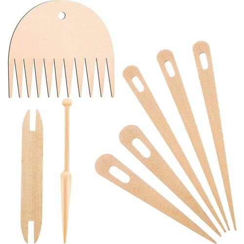 8Pcs/Set Wood Hand Loom Stick Set, Include 5 Pieces Wood Weaving Crochet Needle with Wooden Shuttles Weaving Stick and Wood Weav