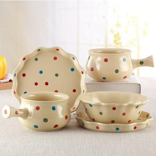 Breakfast ceramic 5-piece set cereal handle salad bowl plate Roast Bowl Dessert Porridge Household Tableware