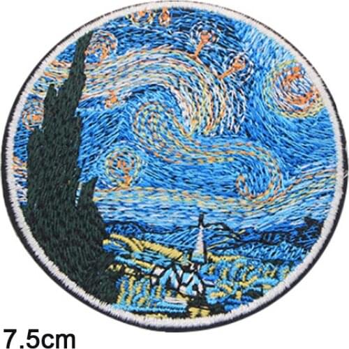 Van Gogh Painting The Starry Night Iron On Embroidered Clothes Patches For Woman Girl Clothing Stickers Garment Wholesale