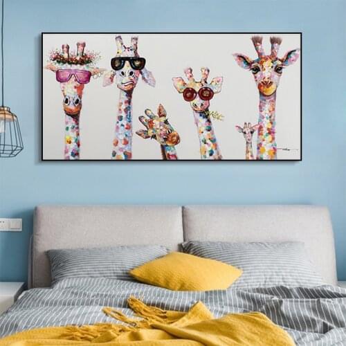 Curious Giraffes Family Canvas Print Posters Kids Nurse Room wall Art Decor Giraffe Wearing Glasses Funny Pictures No Frame