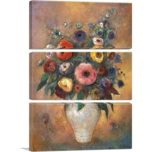 Home Decor Wall Art White Vase Colorful Flowers Canvas Painting HD Printed Retro Posters Modular Pictures For Bedroom Framework