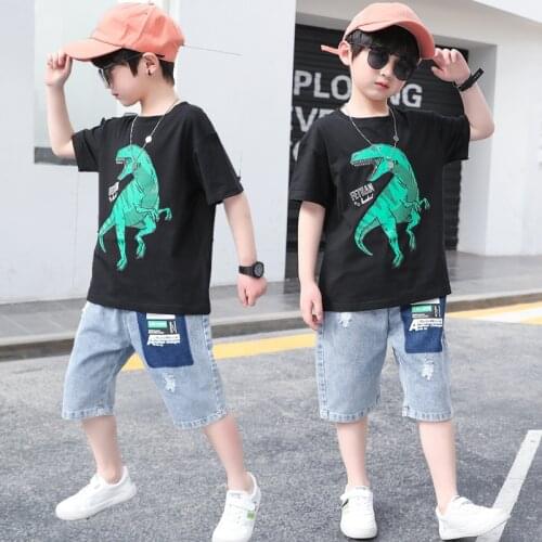 2021 New Childrens clothing suit for Boys Girls sets Kids Summer Short-sleeve Dinosaur T-shirt Shorts Pants Two-piece Outfits