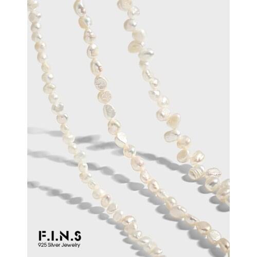 F.I.N.S Irregular Baroque Freshwater Pearl S925 Sterling Silver Choker Necklace Handmade Cultured Pearl Stackable Necklace