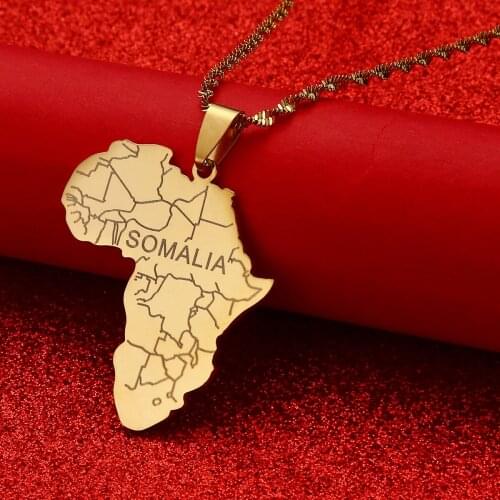 Africa Map With Somalia Pendant Necklace Gold Color Jewelry For Women Men African Maps