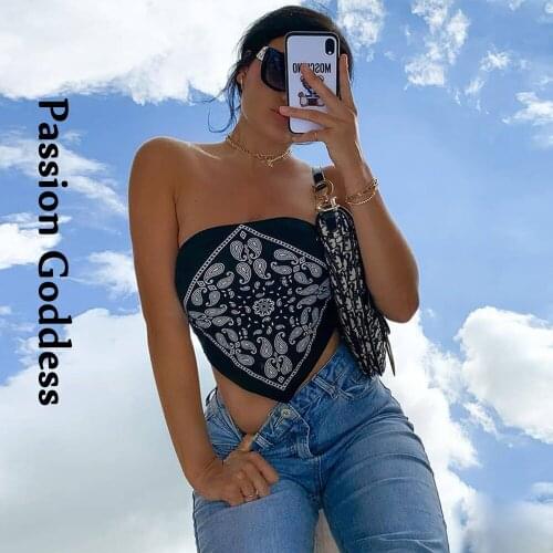 Sexy Cute Women Paisley Tubes Tops Graphic Bandana Crop Top Strapless Bustier Lingerie Party Off Shoulder Backless Tank Tops