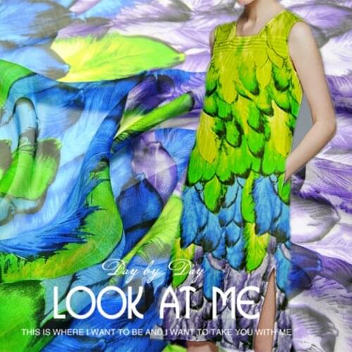 LEO&LIN Tricolor feather 100% silk chiffon dress spring summer Baotou width cloth pants (1 meter)