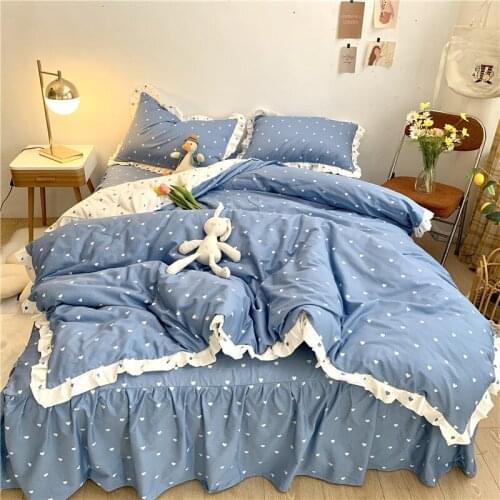 Nordic Style Ins Cotton Bed t 100 Cotton Summer Princess Style Bedding Bed Sheet 4-Piece flower Quilt Cover Cute Be