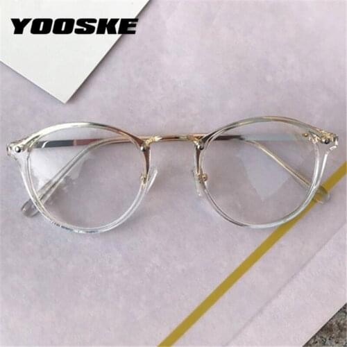 YOOSKE Transparent Eyeglasses Women Retro Round Glasses Frames Female Black Pink Optical Spectacles Myopia Frame
