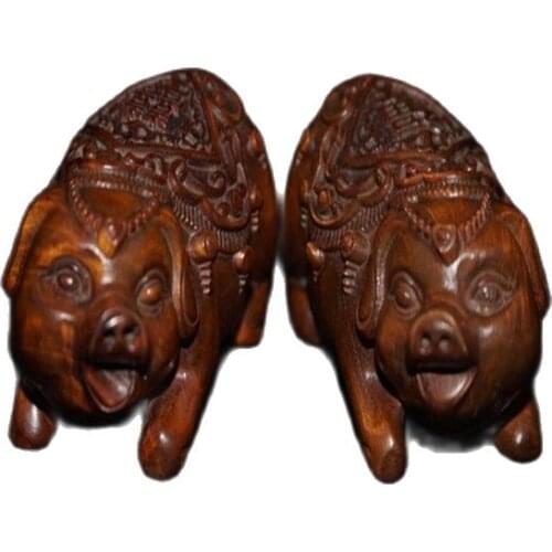 Boxwood carving fortune pig ornaments wood carving decoration collection