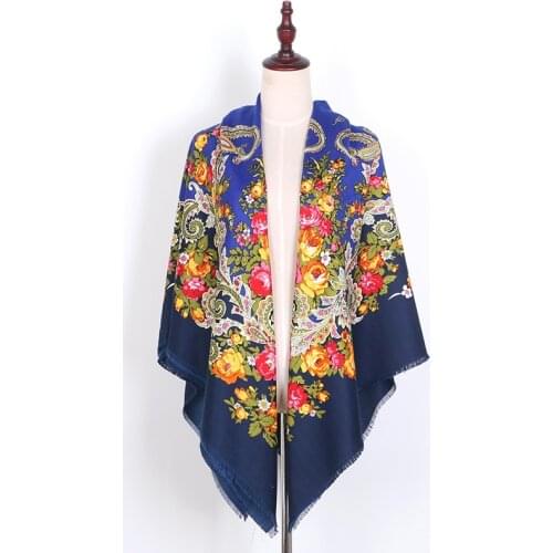 Luxury Printing Oversize Square Blankets Russian Women Wedding Scarf Retro Style Cotton Handkerchief Winter Shawl 140*140cm