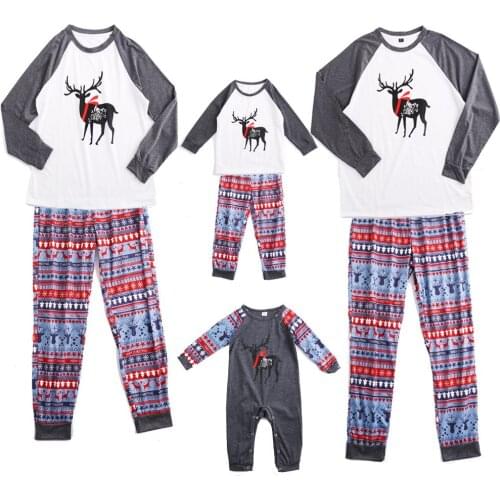 Family Pajamas Set Deer Father Mother Children & Babys Matching Sleepwear New year Christmas Mommy and Me Clothes Tops+Pants