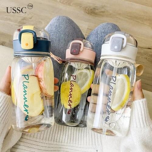 USSC Straw Cup Flat Cup Personalized Plastic Cup Sports Outdoor Leak Proof Portable Water Bottle Students Water Cup Bottle HZ068