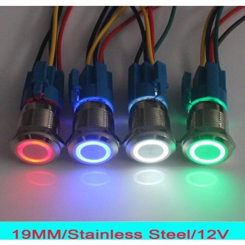 19mm Stainless Steel IP67 Waterproof Self Locking Latching ON/OFF 12V Ring LED Illuminated anti-vandal Metal Push Button Switch