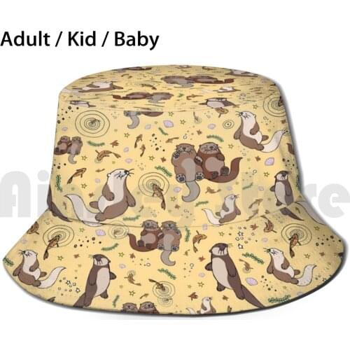 Otters In Yellow Sun Hat Foldable UV Protection Otter Otters Sea Otter Sea Otters Cute Otter Cute Sea Otter Otter