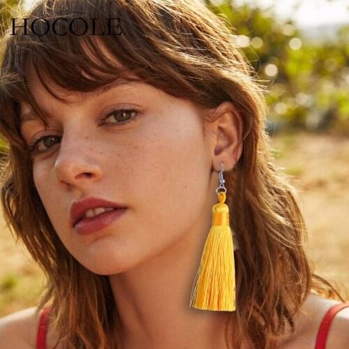 Bohemian Long Tassel Earrings For Women 18 Colors Solid Silk Fringed Drop Dangle Earrings Statement Wedding Jewelry Pendientes
