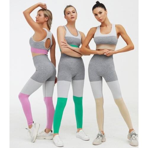 Women 2 Pcs Sports Suits Set Yoga Sets Gym Fitness Athletic Pants Sportswear Joggers Run Leggings Bra Seamless Sports Active