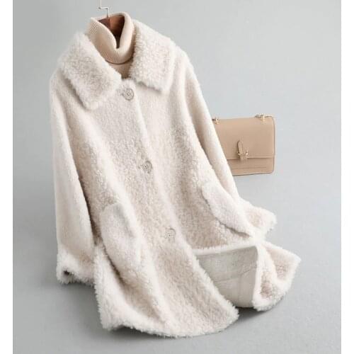 Pudi A19067 Women Winter Simple Style Real Wool Fur Coat Jacket Over Size Parka Lady Fashion Genuine Fur Coat Outwear