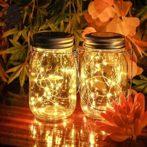 1PCSLED Solar Fairy Mason Can Light Waterproof and Durable Party Wedding Christmas Party Garden Decorations (Warm Light 1m)