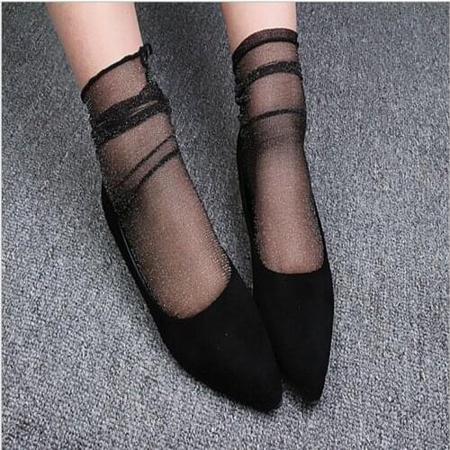 2017 Glitter Mesh Women Socks Fashion Silk Female Short Socks Shiny Harajuku Soft Ladies Funny Socks Transparent Elastic Hosiery
