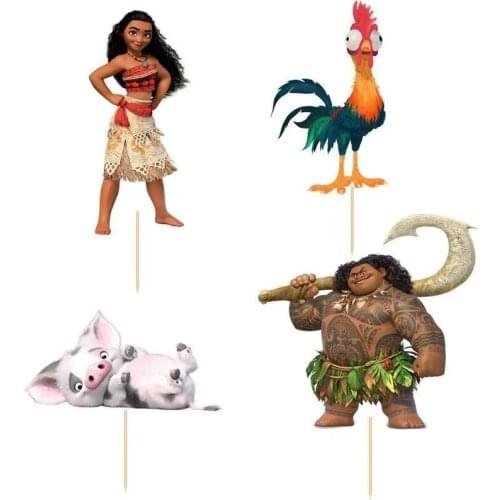 24pcs/lot Disney Moana Theme Cake Toppers Flag Girl Kids Happy Birthday Party Decoration Baby Shower Supplies Childrens Gift