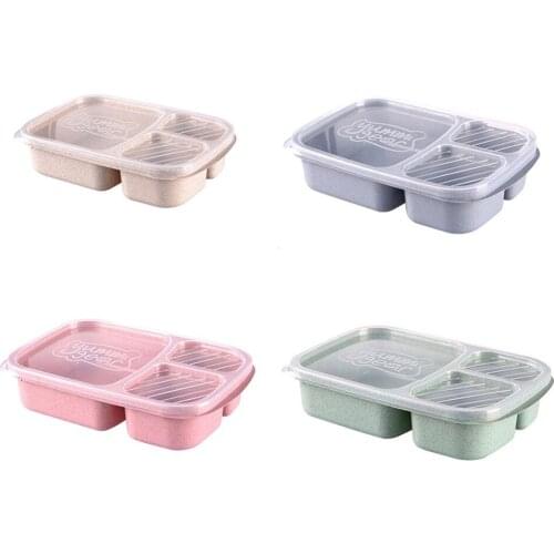 3 Grid Wheat Straw Microwavable Meal Storage Food Prep Box Lunch Container Lunchbox Portable Bento Box for Dinner